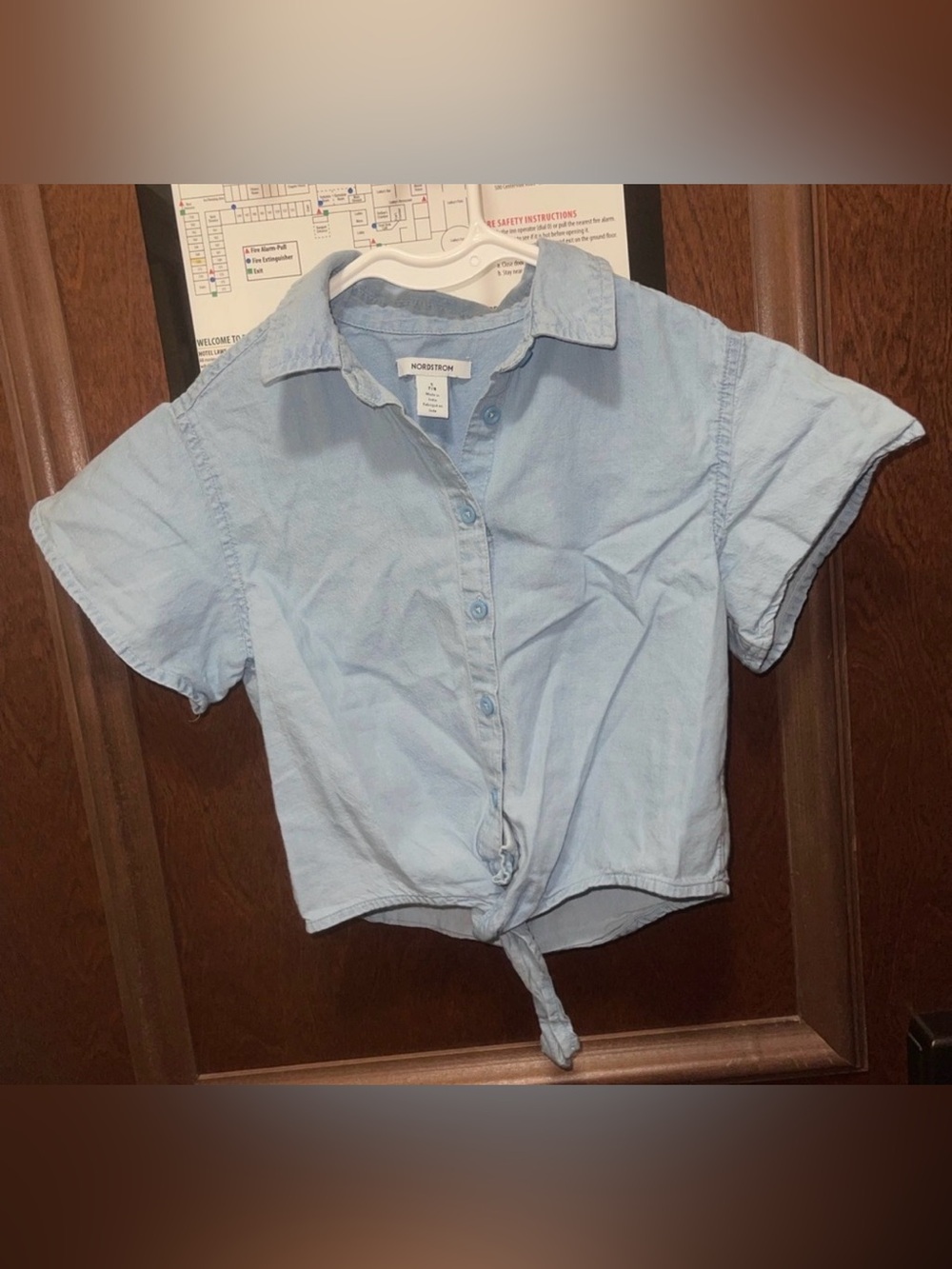 Nordstrom Light Blue Tie-Front Button Shirt - S 7/8